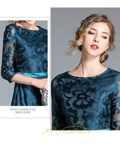 ミディアム | ワンピース ドレス 春物 夏服 膝丈ワンピース 二次会 パーティードレス ママ お呼ばれ 上品 レースワンピ エレガント フォーマル 30代 面接 七分袖 Aライン