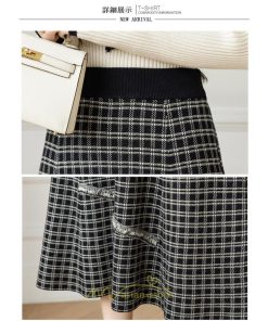 スカート | ロングチェック柄 ニット きれいめ レディース ロング丈 女子会 デート 20代 30代 40代 50代 秋 あったか お出かけ 冬 フレア 高見え 細見え