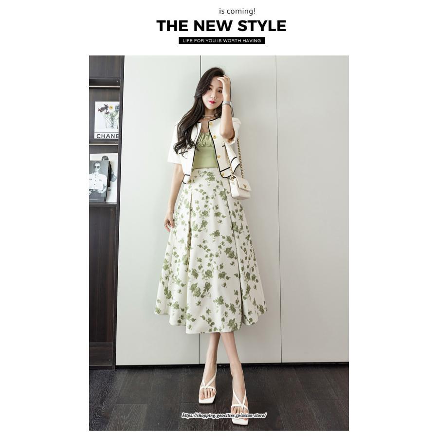 スカート | レディース ロングハイウエスト Aライン 花柄 秋 冬 ボトムス カジュアル 大人 可愛い お出かけ デイリー フェミニン おしゃれ きれいめ