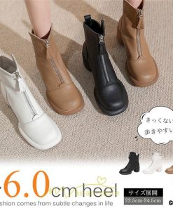 ショートブーツ | ブーツ レディース 厚底靴 疲れない 歩きやすい おしゃれ ファスナー 美脚 太ヒール カジュアル 通勤 高級感 個性的 通学 お出かけ 旅行