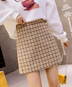 タイトスカート | チェック ミニスカート レディース ハイウエスト Aラインスカート 裏地付きウールスカート
