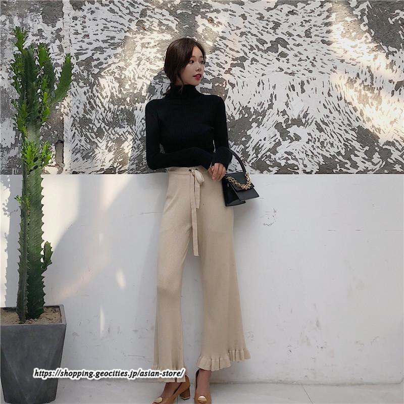 ニット・セーター | カットソー ニット レディース リブニット ハイネック 長袖 秋冬 春 トップス スリム ストレッチ 暖かい 長袖ニット 無地 プルオーバー インナー 長袖カットソー