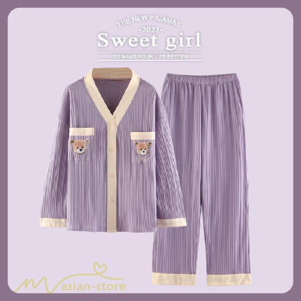 パジャマ ルームウェア | パジャマ ルームウェア レディース 春夏秋 長袖 綿ルームウェア 大きいサイズ 上下セット きれいめ 可愛い セットアップ 部屋着 トレンド 寝巻き 韓国風 女性着