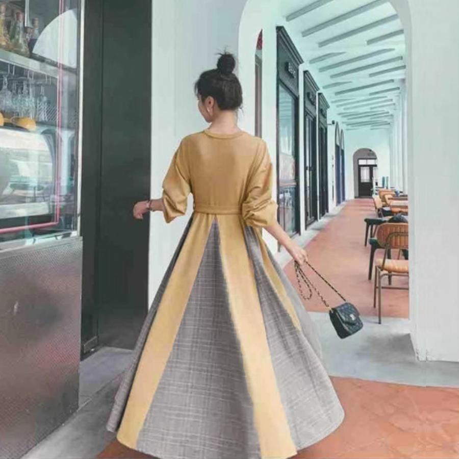 ワンピース | ロング春 異素材フレアワンピ