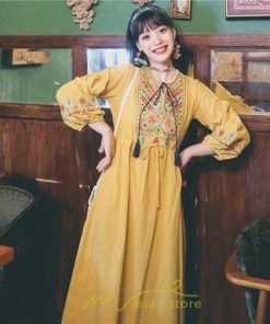 マキシ | ワンピース 長袖 夏 秋 レディース 綿麻 きれいめ ロング リゾート  体型カバー イベント デート デート服 ジャーニー 女子会 旅行 外出 楽ちん エスニック風