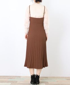 ロングスカート | ロングワンピース シンプル 無地 重ね着 フェミニン フレアキャミワンピ 着やせ レディース キャミソールワンピース プリーツ