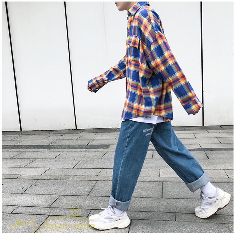 シャツ | ライトアウター 秋服 薄手 メンズ チェック柄 長袖 ポケット 韓国風 カッコウイイ 日常感 ワイドコットン 大きいサイズ トップス 大きいサイズ 男性着