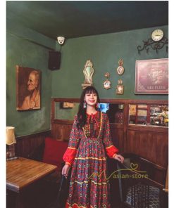 マキシ | ワンピース レディース 春夏 マキシワンピース 長袖ワンピース 綿麻 無地 Aライン フレアワンピース ハイウェスト エスニック ボヘミア風 ロング リゾート