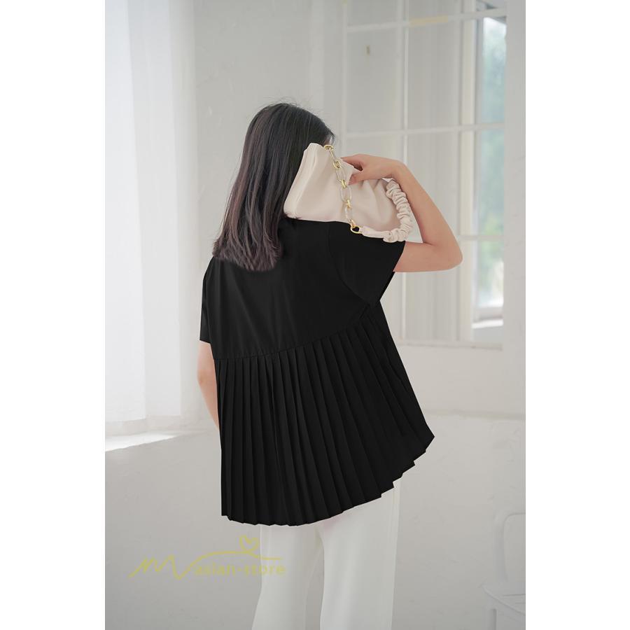 tシャツ・カットソー | Tシャツ レディース 春 夏 秋 Tシャツ 半袖 ブラウス かわいい プリーツTシャツ 無地 半袖 ゆったり 20代 きれいめ 40代 カットソー シンプル 韓国風 30代