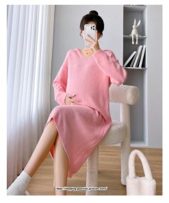 マキシ | ワンピース レディース 秋 ニットワンピース ロングワンピース 2TYPE マタニティ 授乳服 マタニティウェア 授乳 妊娠 シンプル おでかけ おしゃれ 無地