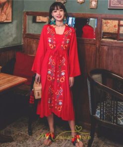 マキシ | エスニック刺繍ワンピース ロングワンピース 夏 秋 長袖 大人可愛い ゆったり リゾート 民族風 刺繍 着痩せ 20代30代40代 大人 Aライン エレガント 体型カバー