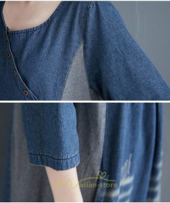 デニムワンピース | ワンピース レディース 夏 ロング丈 春 秋 七分袖 切り替え 大きいサイズ ゆったり 人気 体型カバー 20代30代40代 送料無料 着痩せ