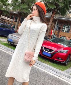 ワンピース | ロング長袖 レディース ケーブルニット タートルネック 厚手 ざっくり ニット