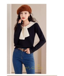 ニット・セーター | 長袖 ニット セーター Tシャツ レディース トップス 秋新作 ママ 人気 秋コーデ 激安 蝶結び 切り替え 2022新作 上品 可愛い オシャレ キレイめ 韓国風