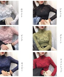 Tシャツ・カットソー | インナー 総レース シースルー 花柄 ハイネック カットソー 重ね着 レディース セクシー トップス エレガント