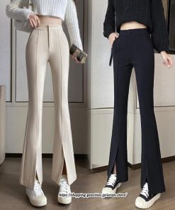 チノ・テーパード・ジョガー・スキニーパン | フレアパンツ レディース ハイウエスト センターシーム 韓国ファッション オフィス カジュアル 通勤 シンプル デイリー 春 秋 韓国 送料無料 冬 スリット