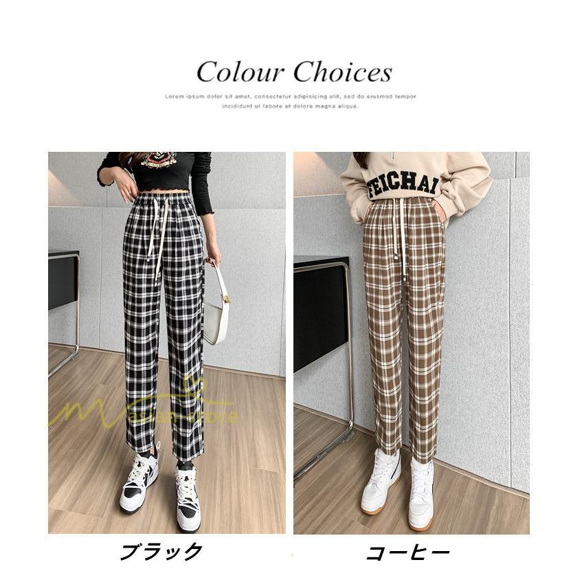 ワイドパンツ | レディース パンツ ゆったり 秋冬 コーデ カジュアル チェック柄 20代 30代 着痩せ 体型カバーロング丈 お出かけ ウエストゴム 50代 40代