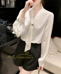 シャツ・ブラウス | ブラウス レディース きれいめ 40代 春秋 上品 無地 ブラウス 長袖 ゆったり オシャレ 韓国風 通勤 着痩せ 50代 フェミニン エレガント 大人 30代 リボン付き