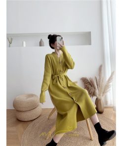 ニットワンピース | ニット ワンピース レディース 秋冬 春  Vネック 長袖 ロング丈 スリット キレイめ 上品 お出かけ 送料無料 女子会 二次会 同窓会 デート