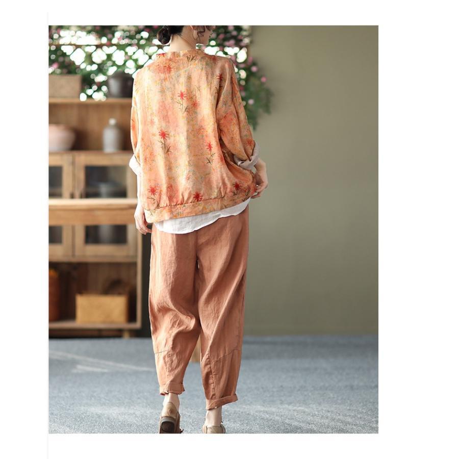 カーディガン | 麻混 レディース 花柄 初秋 リネン カジュアル Vネック 長袖 羽織 きれいめ 春 夏 秋 薄手 おしゃれ 40代50代 ゆったり 20代30代 大きいサイズ