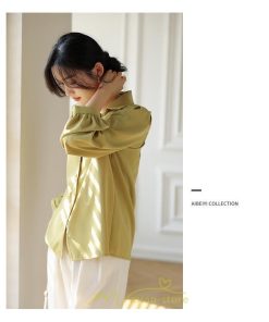 シャツ・ブラウス | ブラウス レディース シャツ トップス Vネック 長袖シャツ 無地 オフィス カジュアル おしゃれ 秋 冬 コーデ 高級感 シフォン エレガント 緑 白 通勤