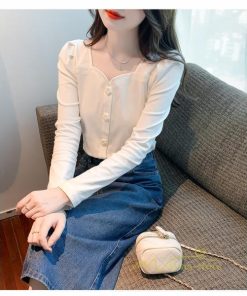 tシャツ・カットソー | ショート丈Tシャツ レディース 長袖Tシャツ カットソー タイト スリム 無地 トップス 綿 秋物 可愛い 小さい 通学通勤 20代30代 インナー 綿Tシャツ