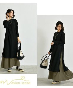 セットアップ | ワンピース 秋スカート レディース 秋物 ロングワンピース ロングスカート フリーサイズ 2点セット 着回し ウエストゴム 可愛い ゆったり 無地