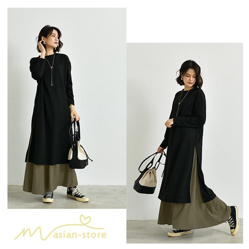 セットアップ | ワンピース 秋スカート レディース 秋物 ロングワンピース ロングスカート フリーサイズ 2点セット 着回し ウエストゴム 可愛い ゆったり 無地