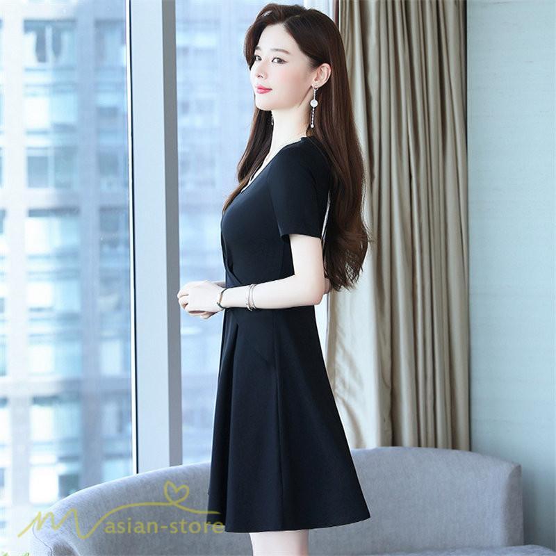 ミディアム | ワンピース Aライン レディース 着痩せ Vネック ひざ上丈 カジュアル 大きいサイズ 無地 きれいめ おしゃれ 春 夏 30代 新作 上品 サマーワンピース 40代 20代