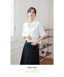 シャツ・ブラウス | ブラウス シャツ オフィス レディース 白 緑 半袖 ビジネス カジュアル 制服 事務服 コスプレ シフォン 柔らかい 華奢見え ファッション 2022新作 開襟 通勤 OL