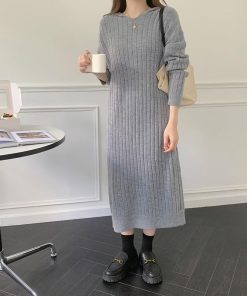 ニットワンピース | ワンピース 秋冬 太めリブニット ロングワンピース ミモレ丈 無地 フード付き 帽子 ストレッチ 大人 セーター 50代 長袖 20代30代 アウター