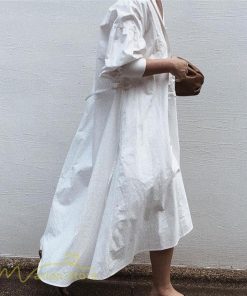 マキシ | サマーワンピース レディース 着痩せ 無地 Vネック 7分袖 コットン ゆるワンピース ゆったり ロングワンピース 夏服 ワンピース 夏 きれいめ トレンド ロング丈