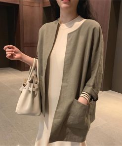 カーディガン | レディース 春 夏 秋 7分袖 ノーカラー 無地 ゆったり 初秋 カジュアル 20代30代 薄手 リネン 羽織 40代 50代 秋コーデ ライトアウター きれいめ