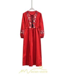 マキシ | ワンピース レディース エスニック風 ボヘミアン ロング丈 ロングワンピース 派手 ゆったり 民族風 長袖 綿麻 リゾート夏 海デート 海外旅行 丸首 秋 高品質