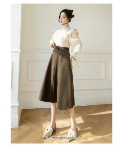 スカート | レディース 秋 冬 秋冬 ミモレ丈 膝丈 ロング 無地 ミディアム丈 ひざ丈 厚手 Aライン ハイウエスト 2022年秋冬 通学 暖か おしゃれ 通勤 ラシャ