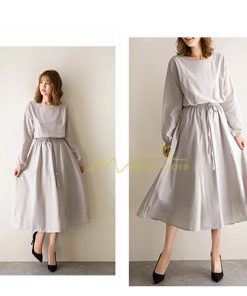 マキシ | ワンピース 秋 レディース 綿麻ワンピース ロングワンピース ウエストリボン付き 縛る 着痩せ Aラインワンピース 30代40代50代 長袖ワンピース 大人 可愛い 無地