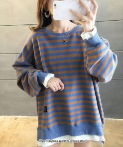 パーカー | 重ね着風トレーナー レディース 長袖 トップス カジュアル スウェット ボーダー柄 ゆったり トレーナー トップス 切り替え 可愛い きれいめ レイヤード風