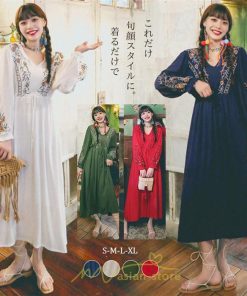 マキシ | ロングワンピース レディース ワンピ 夏 秋 長袖 可愛い 部屋着 リゾート Vネック 綿麻 花柄 高見え 旅行 20代30代40代 エスニック風 細見え レトロ風 お泊り