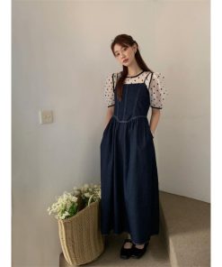 マキシ | デニムワンピース キャミソールワンピース ロングワンピース キャミワンピース レディース ワンピ 後ろゴム・キャザーデザイン 30代40代50代 可愛い 大人