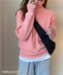 カーディガン | ニットレディース トップス リブニット ジップアップ ハイネック 羽織り 長袖 カーディガン ジャケット ライトアウター ニット セーター