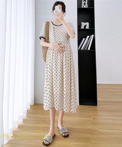 ワンピース | マタニティレディース 着痩せ ドット柄 Aライン半袖 ゆったり マタニティウェア 上品 産前 サマー おしゃれ お出かけ 妊婦服