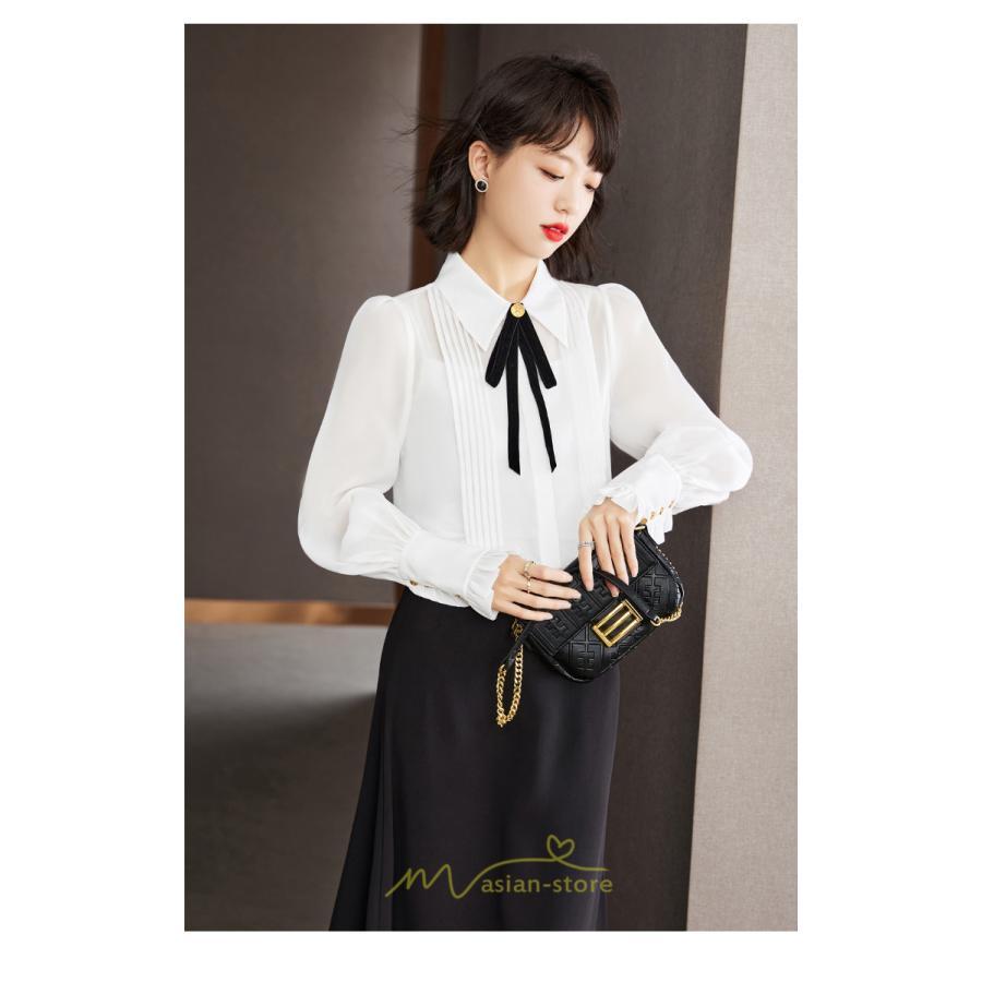 シャツ・ブラウス | ブラウス レディース トップス シャツ シフォン 長袖 白 リボン 20代 30代 40代 通勤 カジュアル ナチュラル カジュアル おしゃれ 楽チン