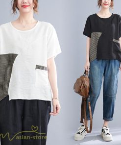 ｔシャツ・カットソー | ｔシャツ カットソー レディース 切り替え 女性着 シンプル カジュアル フリーサイズ ゆったり 夏新作 おしゃれ 半袖 チェック柄 黒 半袖tシャツ 丸首 白