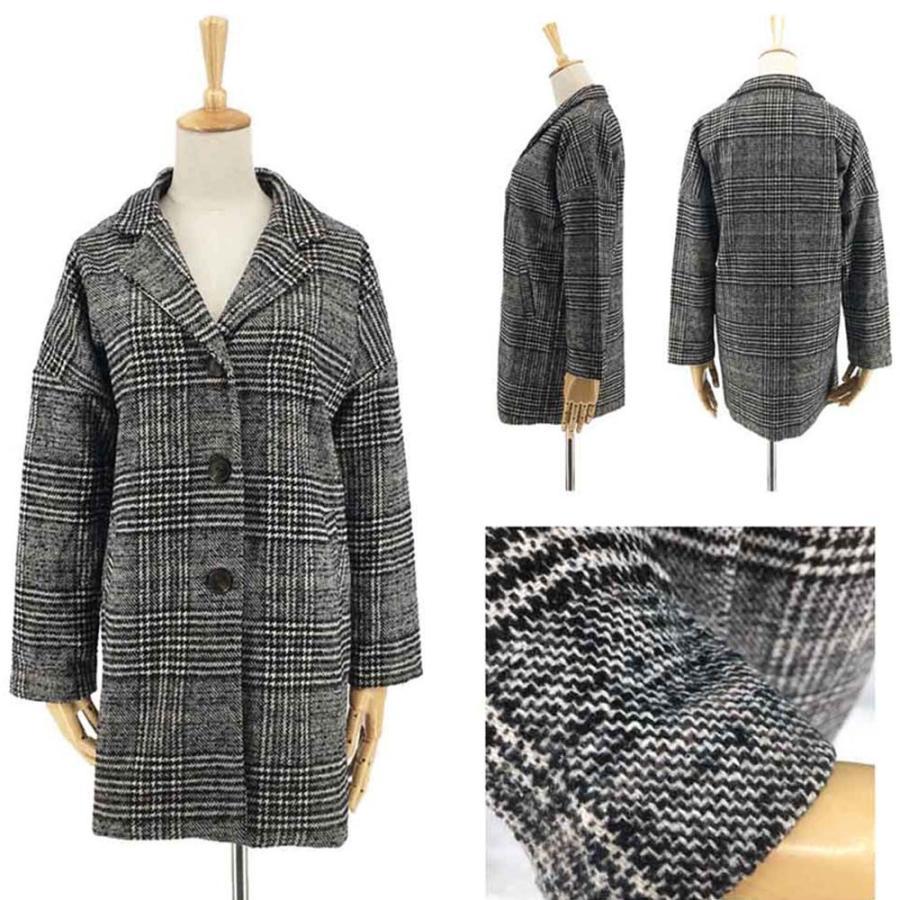 トレンチコート | グレンチェック チェスターコート レディース 冬 千鳥柄コート 中綿コート