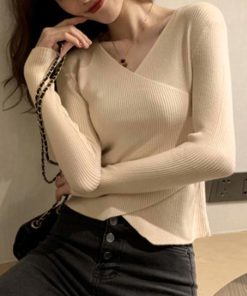 ニット・セーター | リブニット カットソー ニットトップ セーター きれいめ オフィス カシュクール風 レディース ボダン