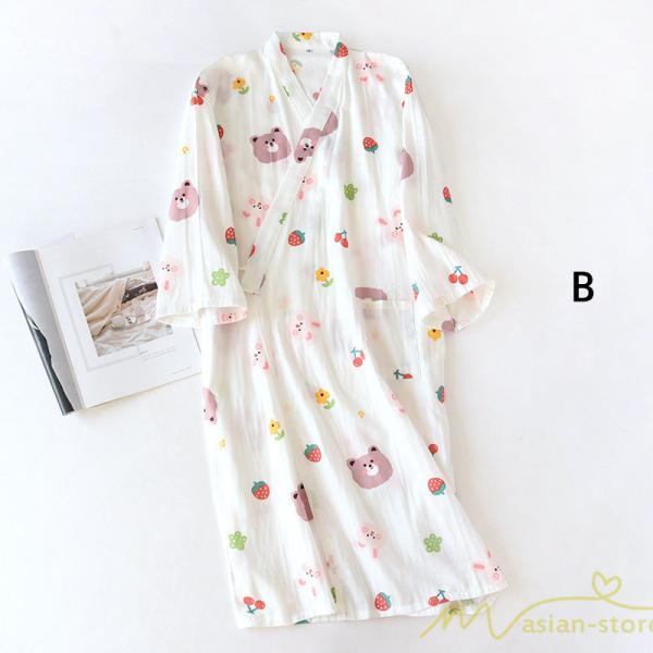 パジャマ ルームウェア | ルームウェア ネグリジェ パジャマ レディース ダブルガーゼ 綿100% ワンピース 長袖 ロング 春 夏 秋 薄手浴衣 バスローブ 花柄 おしゃれ かわいい 寝巻き