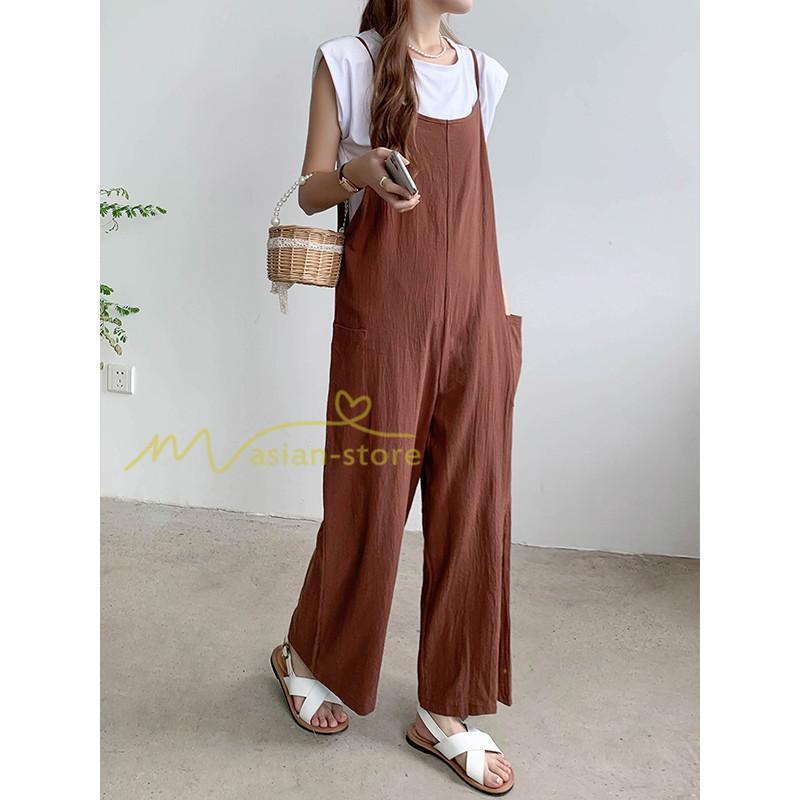 オーバーオール サロペット | サロペット オーバーオール オールインワン ワイドパンツ レディース 無地 キャミ ガウチョ 20代30代40代 着痩せ 可愛い 送料無料 ワイドサロペット