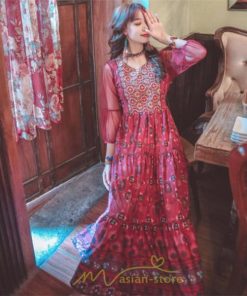 マキシ | マキシ丈ワンピース 夏 リゾート 花柄 ロング丈ワンピース ロング 七分袖 民族風 エスニック風 体型カバー 可愛い おしゃれ フェミニン 着痩せ 上品