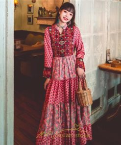 マキシ | ワンピース ロング 着やせ効果抜群 夏秋 長袖 他と被らない 刺繍 上品 きれいめ ロングワンピース マキシワンピ 舞台 演出 パーティー ダンス