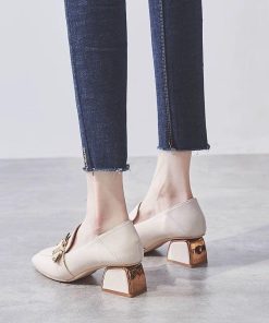 パンプス | スクエアトゥ チャンキーヒール ミドルヒール スリッポン レディース スリップオン シューズ 太ヒール ローファー 黒 22.5cm-25cm ブラック 30代